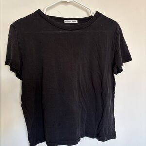 Reformation Jeans Black Organic Cotton Crew Neck Boxy Tee - Size Medium